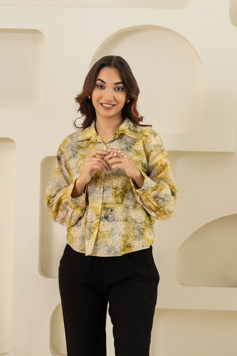 Yellow Printed Collared Shirt