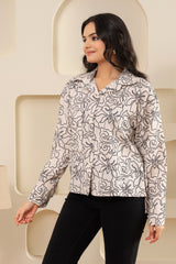 Beige Floral Printed Cotton Shirt