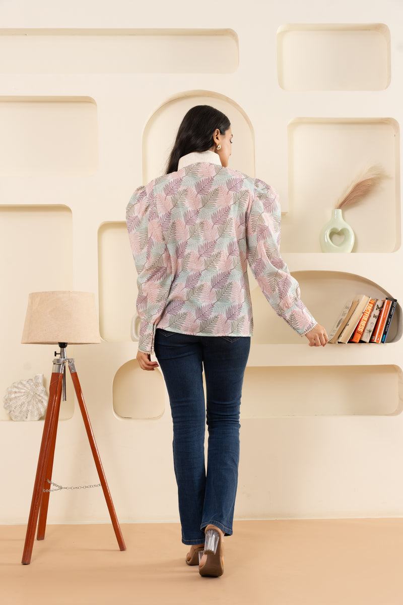 Feather Printed Cotton Blend Shirt