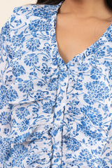 Blue Ethnic Printed Cotton Shirt