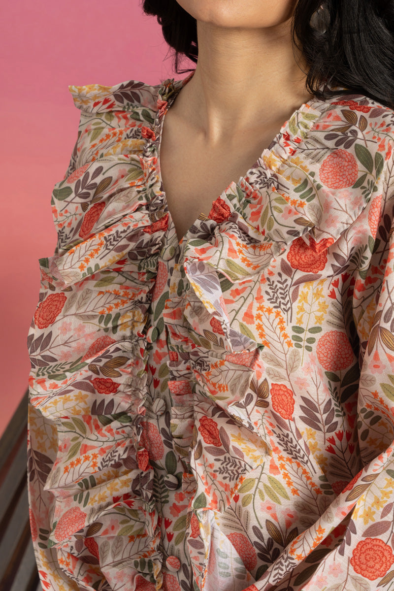 Long Sleeve Floral Printed Shirts For Women