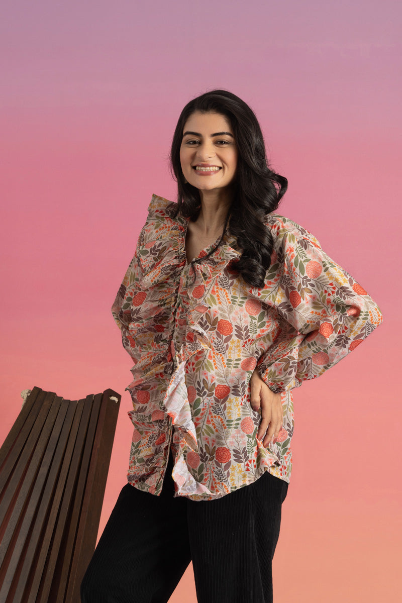 Long Sleeve Floral Printed Shirts For Women