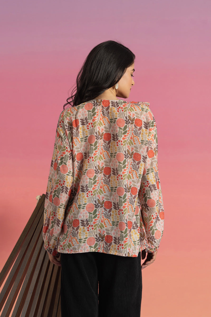 Long Sleeve Floral Printed Shirts For Women