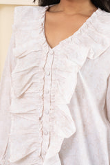 White Floral Block Printed Soft Linen Shirt