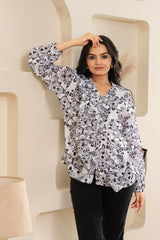 White Abstract Block Printed Soft Linen Shirt