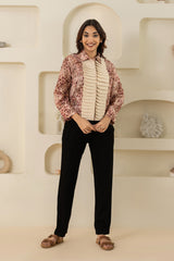 Brown Printed Pleated Front Side Shirt