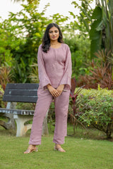 Pink Embroidered top and pant set