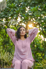 Pink Embroidered top and pant set