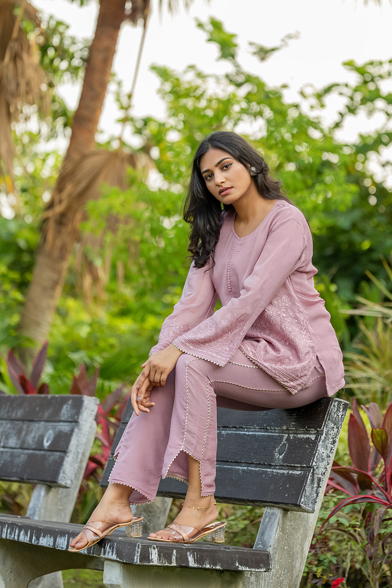 Pink Embroidered top and pant set