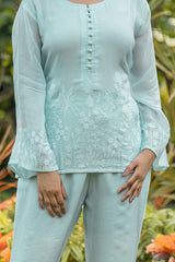 Sky Blue Embroidered top and pant set