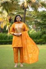Orange Foil Print Suit set
