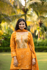 Orange Foil Print Suit set