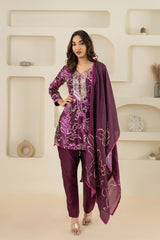 Purple Floral Printed Suit Set