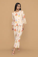 Cream Floral Print stylish Co-ord set for women