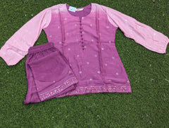Pink and Purple Embroidered Kurti Set