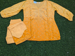 Yellow Embroidered Kurti Set with Sequins Detailing