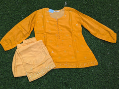 Mustard Yellow Embroidered Kurti Set
