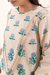 Beige and Blue Floral Print trendy cotton Co-ord set for women