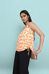Orange Geometric Print fancy tops for women?