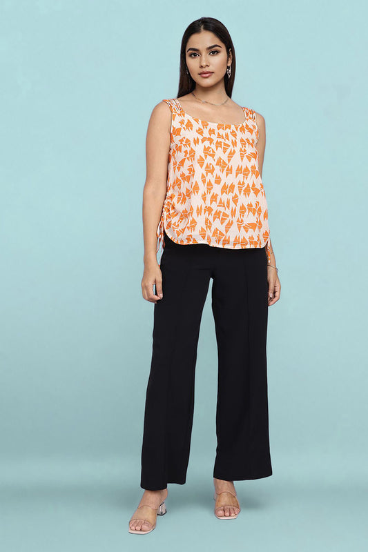 Orange Geometric Print fancy tops for women?