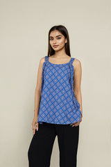 Blue Diamond Print cotton tops for ladies