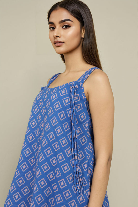 Blue Diamond Print cotton tops for ladies