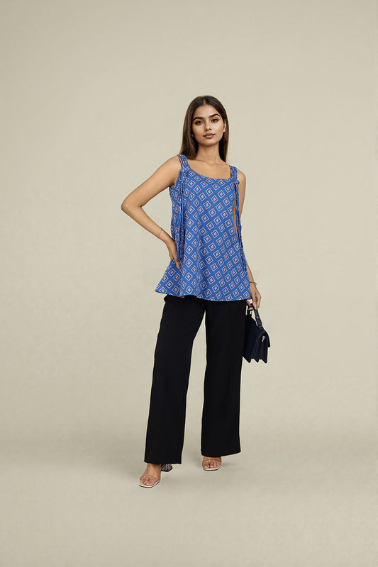 Blue Diamond Print cotton tops for ladies