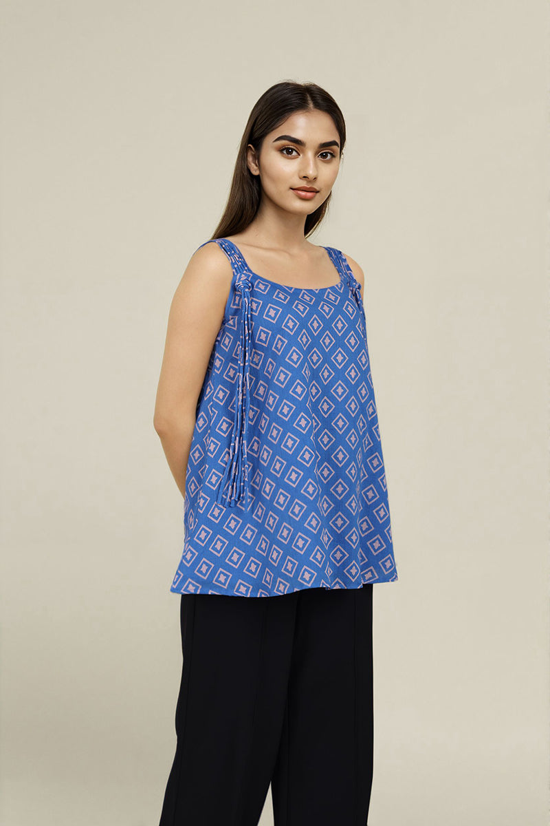 Blue Diamond Print cotton tops for ladies