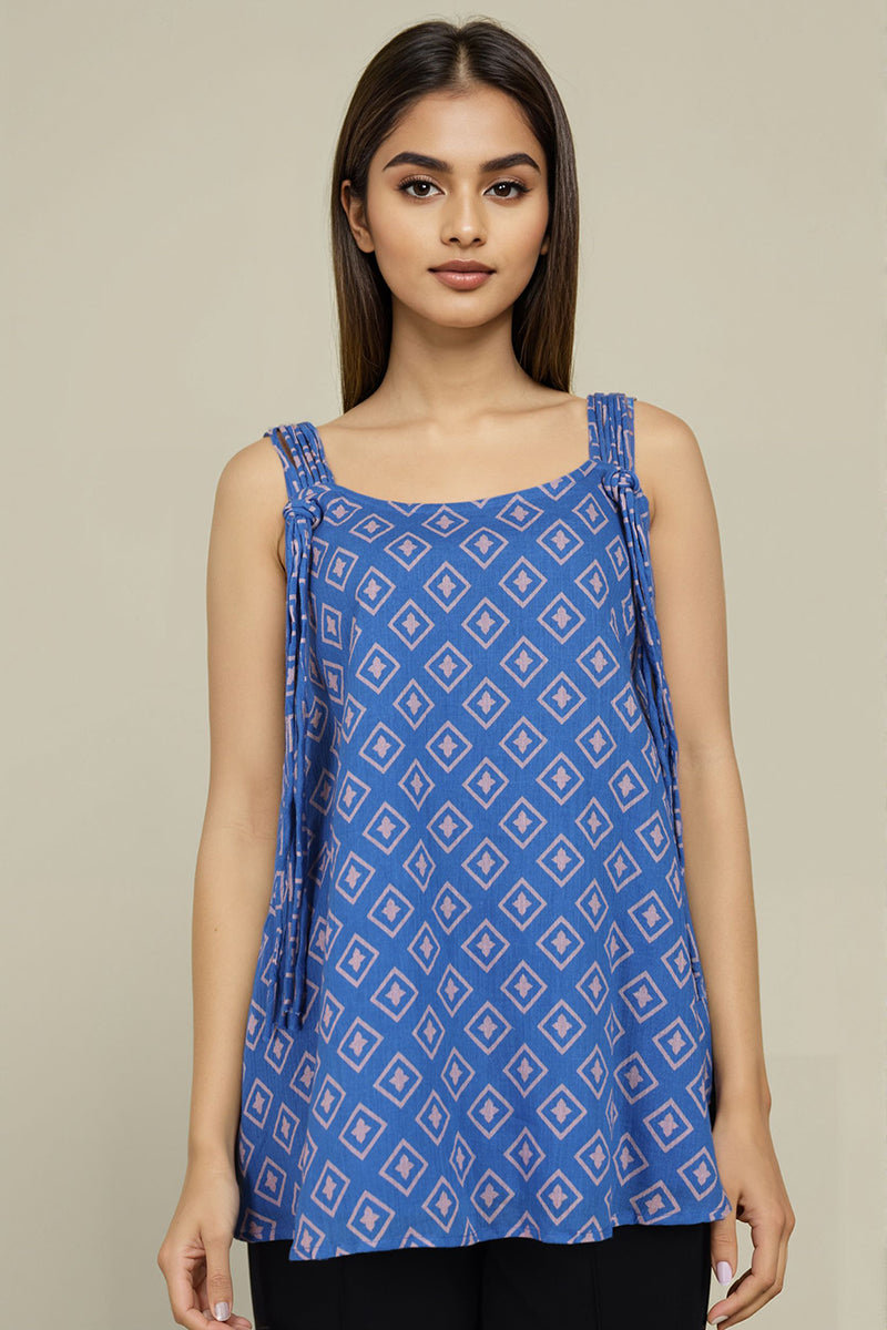 Blue Diamond Print cotton tops for ladies