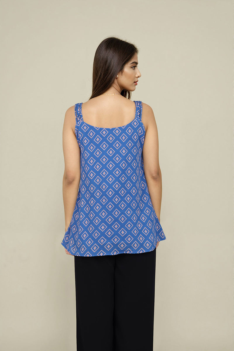 Blue Diamond Print cotton tops for ladies
