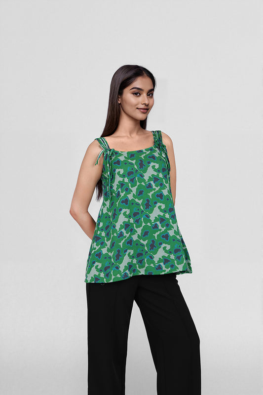Green and Blue Abstract Cotton summer tops for women