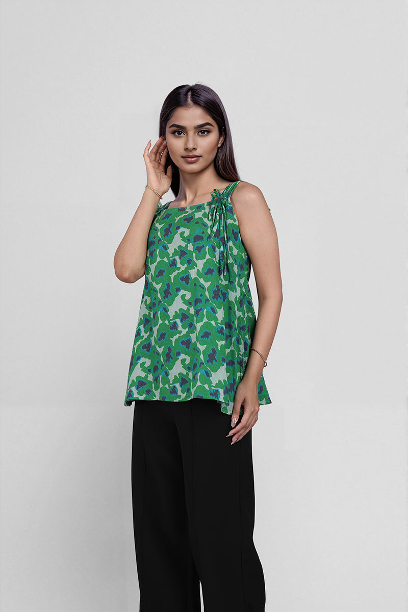 Green and Blue Abstract Cotton summer tops for women