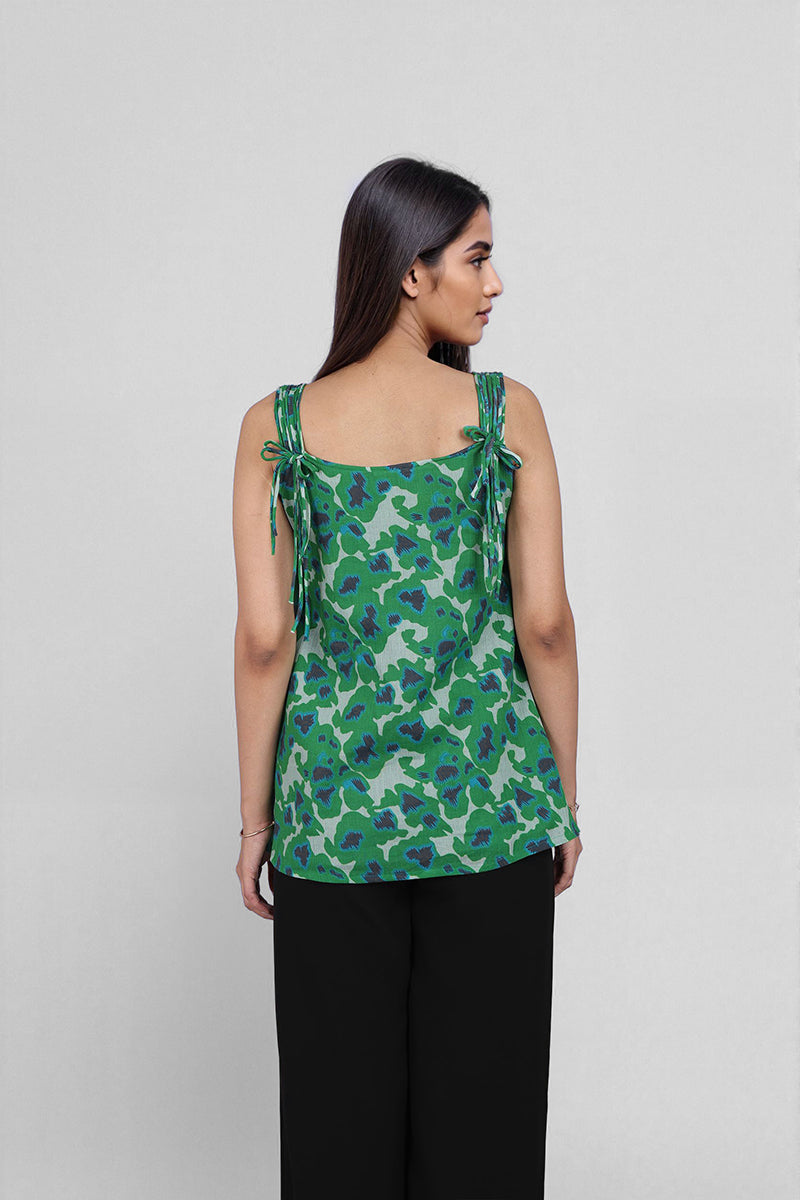 Green and Blue Abstract Cotton summer tops for women