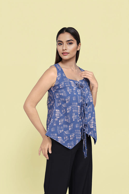 Blue Abstract Designer Printed trending tops for women?