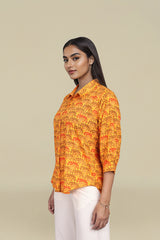 Mustard Floral flower print shirt womens