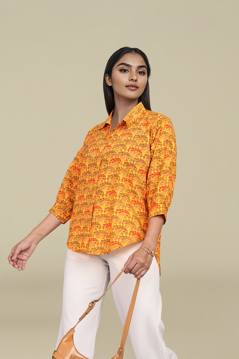 Mustard Floral flower print shirt womens