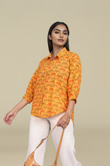 Mustard Floral flower print shirt womens