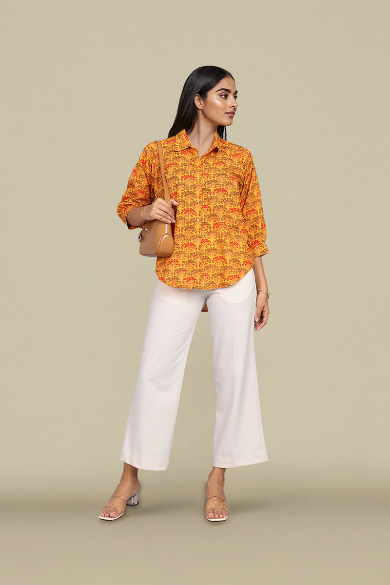 Mustard Floral flower print shirt womens