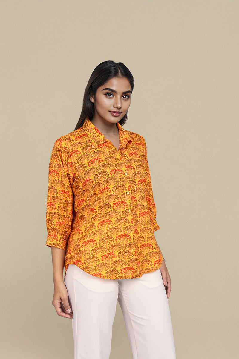 Mustard Floral flower print shirt womens