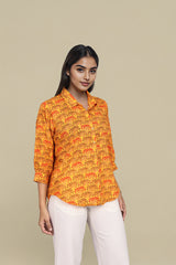 Mustard Floral flower print shirt womens