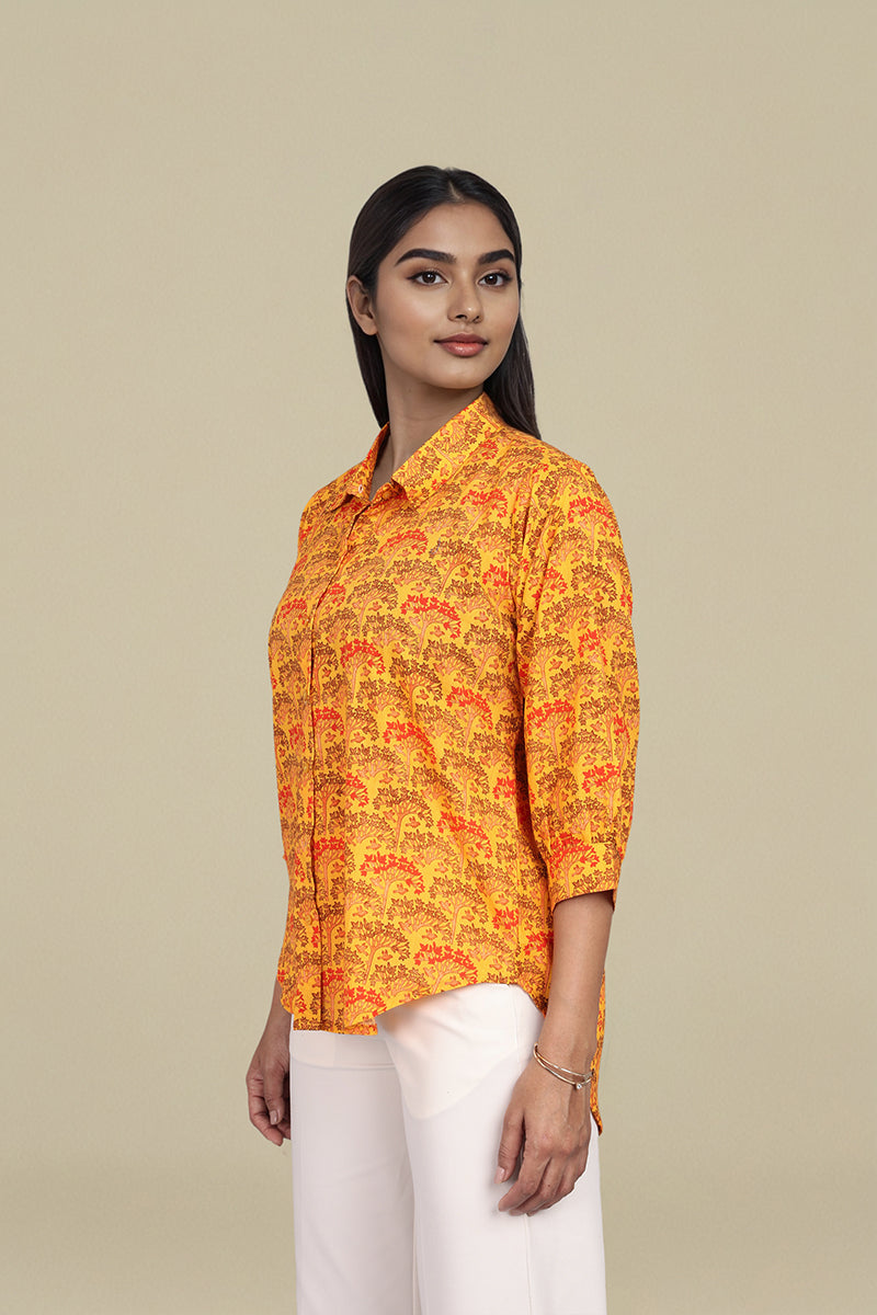 Mustard Floral flower print shirt womens