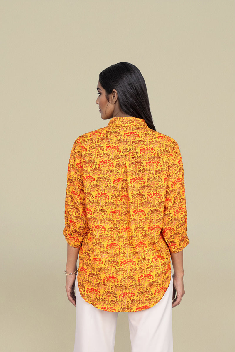 Mustard Floral flower print shirt womens