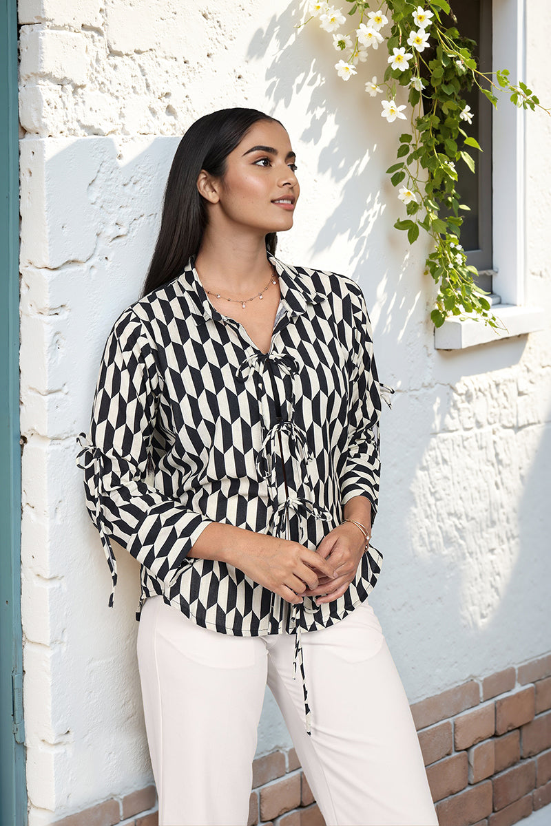 Geometric black printed shirt for women