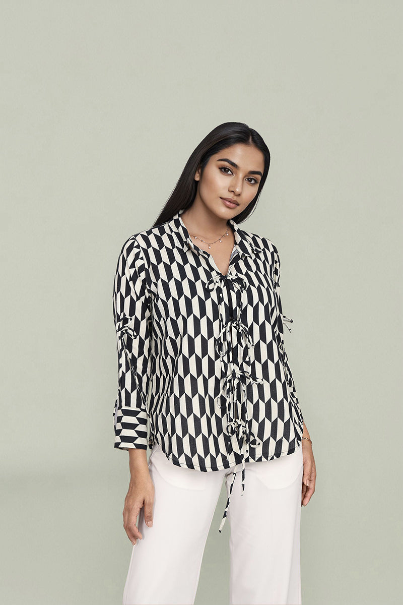 Geometric black printed shirt for women