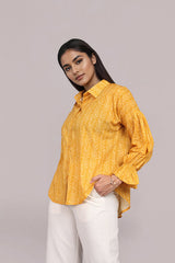 Oversized Yellow Chevron Print Long Sleeve Shirt for Women