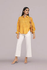 Oversized Yellow Chevron Print Long Sleeve Shirt for Women
