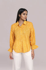 Oversized Yellow Chevron Print Long Sleeve Shirt for Women