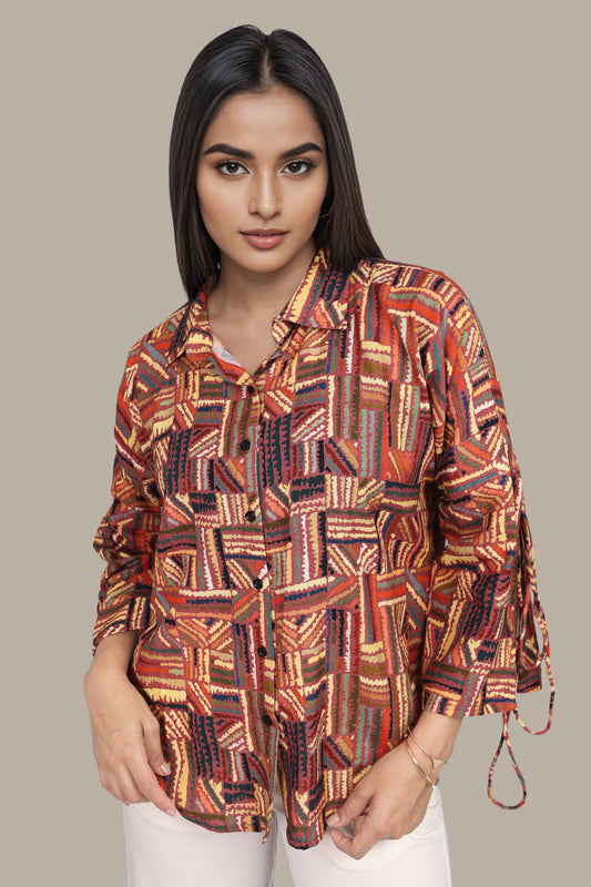 Abstract Geometric Multicolor oversized full sleeve shirt