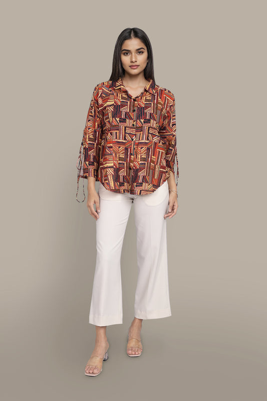 Abstract Geometric Multicolor oversized full sleeve shirt