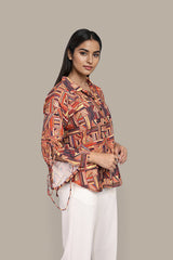 Abstract Geometric Multicolor oversized full sleeve shirt